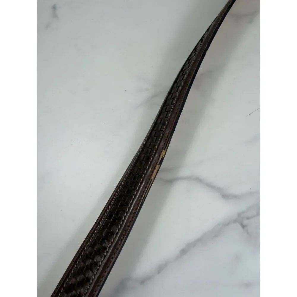 Paul Fredrick Brown Woven Leather Belt Made in Italy Silver Buckle Size 46